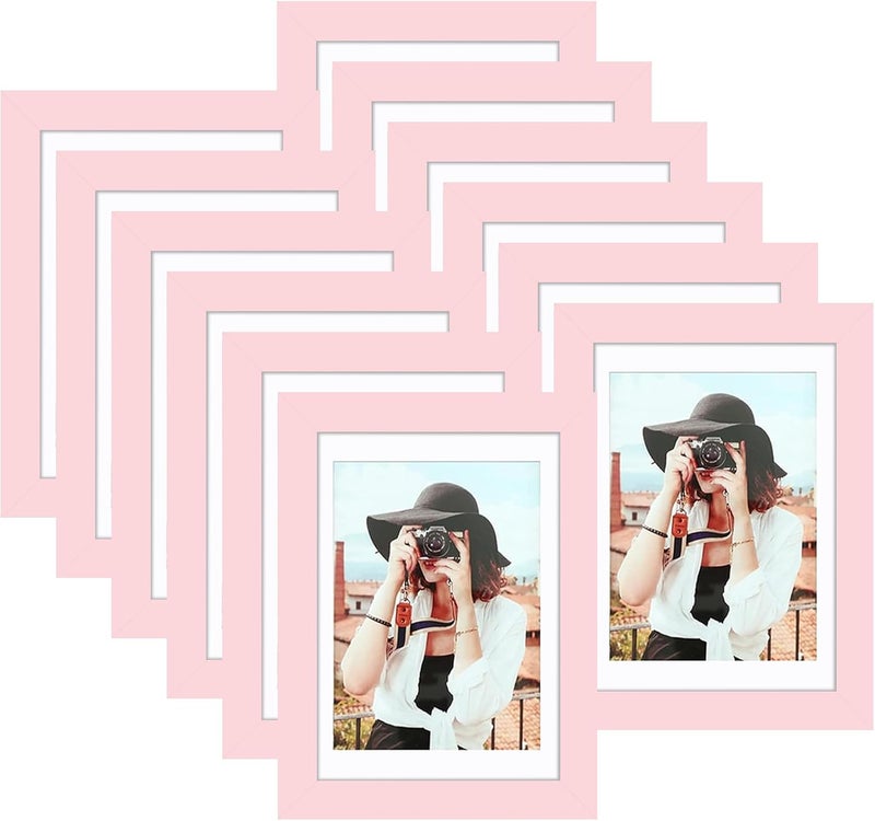 Picrit 5x7 Picture Frame Set of 12, Display 4x6 with Mat or 5x7 Without Mat, Photo Frames for Wall Mounting or Table Top Display, Pink - Image 1