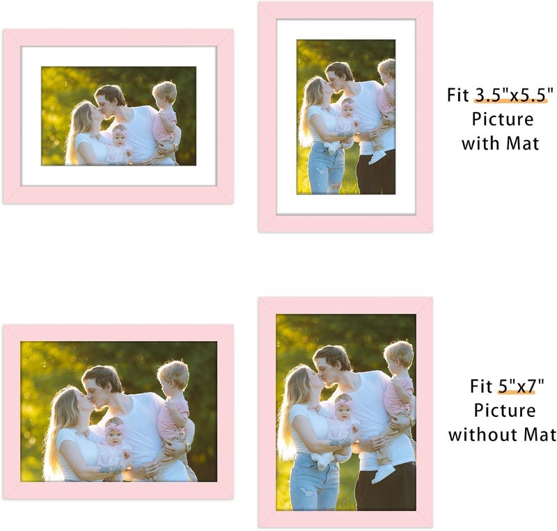 Picrit 5x7 Picture Frame Set of 12, Display 4x6 with Mat or 5x7 Without Mat, Photo Frames for Wall Mounting or Table Top Display, Pink - Image 2