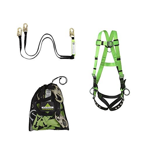 Peakworks Lightweight, Comfortable, 6 ft. Double Leg Lanyard with 3 Regular Snap Hooks and Mesh Carrying Bag, Safety Harness (Universal Fit), Fall Protection Compliance Kit, Green, 19"H x 17"L x 14"W - Image 1