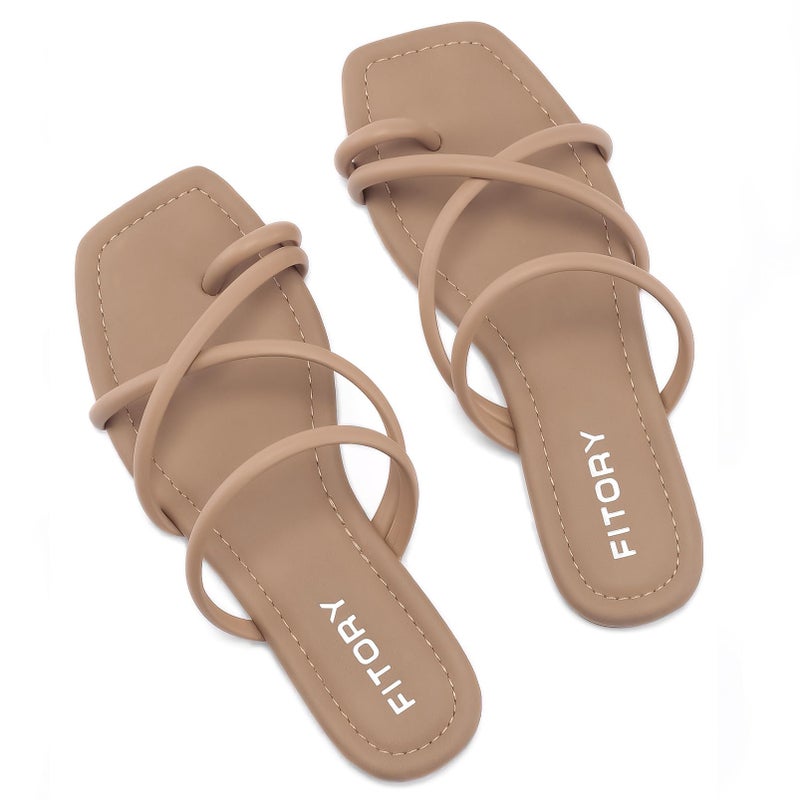 FITORY Women's Slide Sandals Flat Toe Ring Thongs with Cross Strap for Summer Size 10 Camel - Image 1