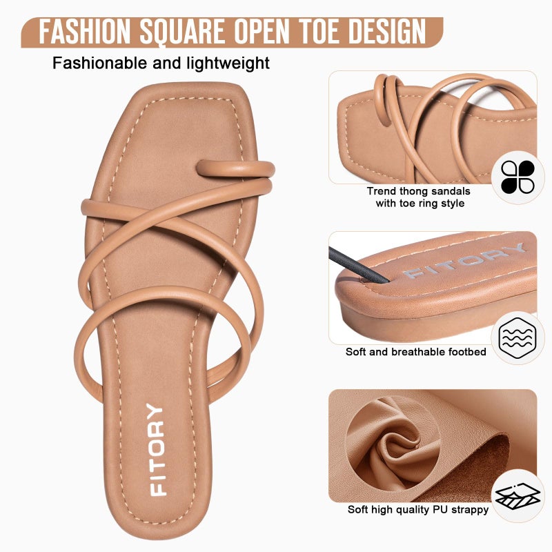 FITORY Women's Slide Sandals Flat Toe Ring Thongs with Cross Strap for Summer Size 10 Camel - Image 4