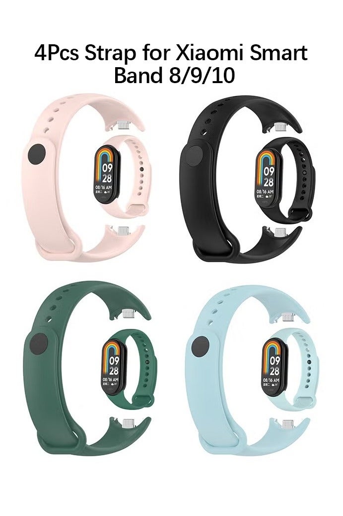 OLYSON 4-piece replacement strap for Xiaomi Smart Band 8/9/10,Soft Silicone Clip Replacement Band For Xiaomi Mi Band 8/9/10 - Image 1