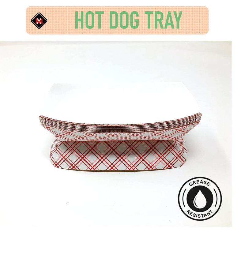 Mr. Miracle Mr Miracle 7 Inch Paper Hot Dog Tray in Red White Pattern. Pack of 100. Disposable, Recyclable and Fully Biodegradable. Made in USA - Image 5