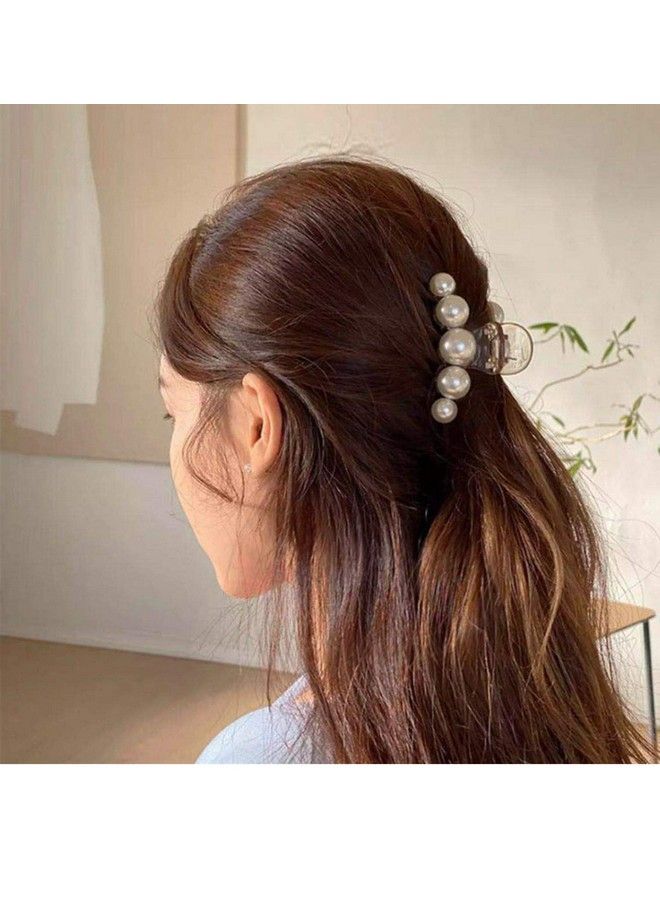 ANNACREATIONS Korean Fashionable Fancy Stylish Large Pearl Hair Claw Clips Long Hair Jaw Clips Clutches Barrettes Hair Accessories For Women And Girls Set Of 2 - Image 4