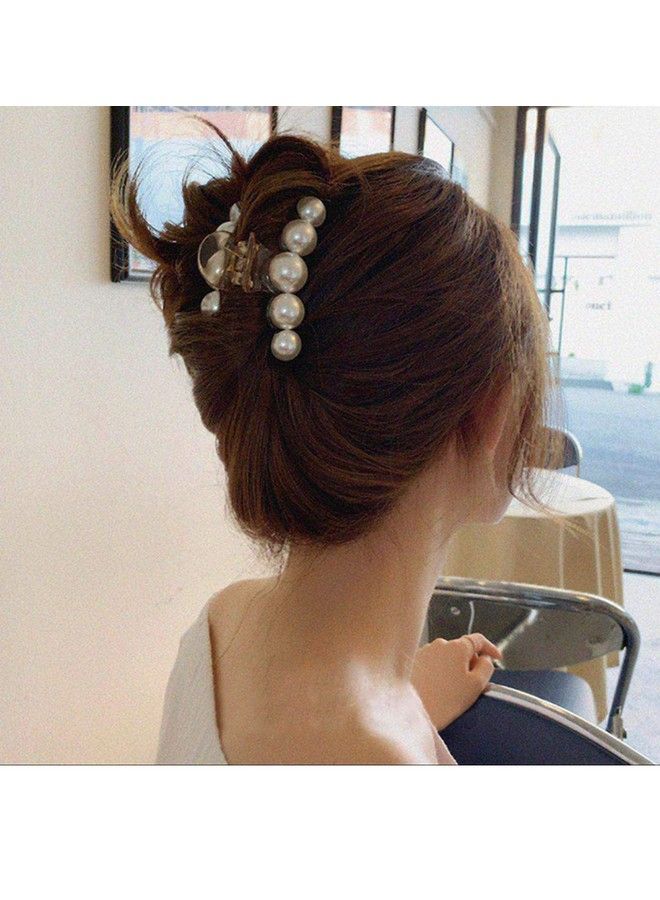 ANNACREATIONS Korean Fashionable Fancy Stylish Large Pearl Hair Claw Clips Long Hair Jaw Clips Clutches Barrettes Hair Accessories For Women And Girls Set Of 2 - Image 5