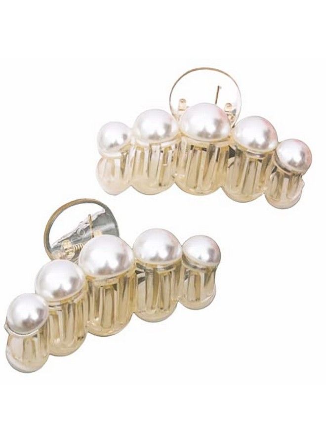 ANNACREATIONS Korean Fashionable Fancy Stylish Large Pearl Hair Claw Clips Long Hair Jaw Clips Clutches Barrettes Hair Accessories For Women And Girls Set Of 2 - Image 1