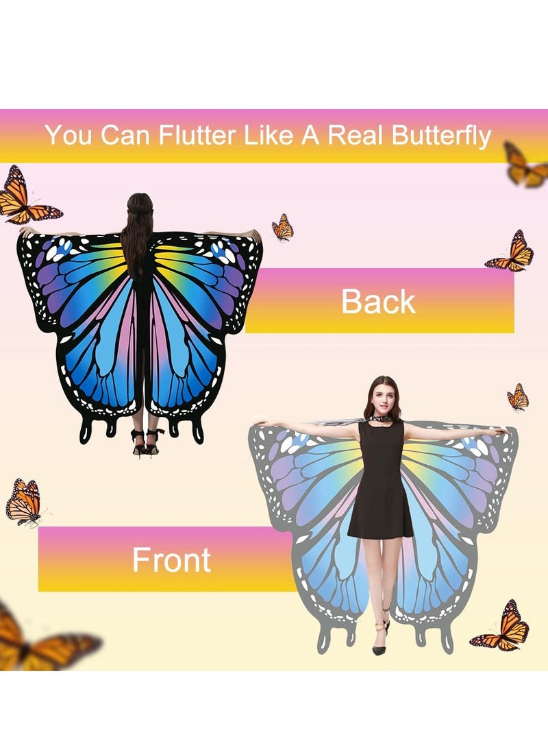 Excefore Butterfly Wings Women Adult Costumes Colorful Fairy Wing Cape Ladies Shawl Nymph Pixie Costume Accessory for Beach Party Cosplay Dancing, Blue - Image 4
