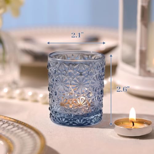 Lanttu Blue Votive Candle Holder Set of 12, Flower Tea Lights Candles Holders for Wedding Table Centerpieces, Birthday Parties, Home Decor, Blue Bridal Shower and Holiday Decorations - Image 4