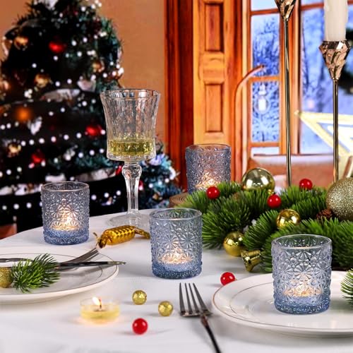 Lanttu Blue Votive Candle Holder Set of 12, Flower Tea Lights Candles Holders for Wedding Table Centerpieces, Birthday Parties, Home Decor, Blue Bridal Shower and Holiday Decorations - Image 3