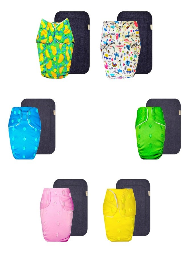 Dumbledo Premium Cloth Diaper with Gray Insert (Pack of 6) | Hypoallergenic | 6-Layer Absorbent Pad | Adjustable Snaps | Perfect for Indian Summers | 3 Months - 3 Years | Unisex Baby - Image 1