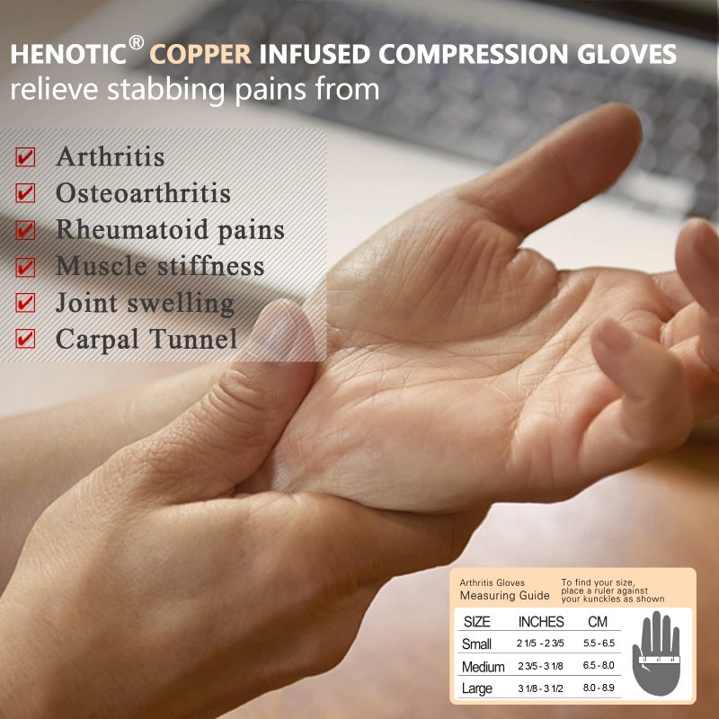Henotic Copper Compression Gloves For Women Men  Full Finger Breathable & Moisture Wicking Arthritis Compression Gloves - Image 5