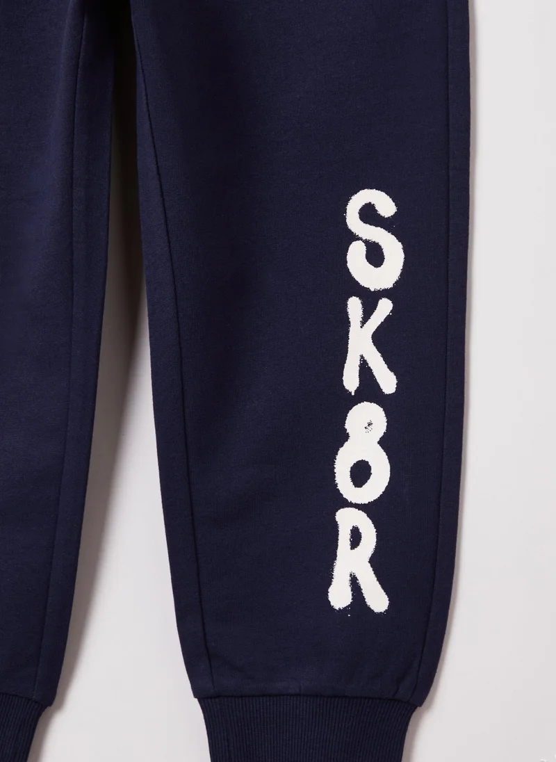 Ovs Fleece Joggers With Drawstring And Print