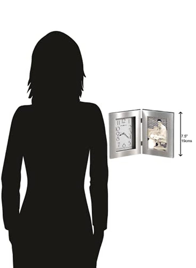 هوارد ميلر ساعة طاولة هوارد ميلر لويستون، إطار فضي وأبيض تناظري مقاس 4×6 بوصة مع زجاج كريستالي، تصميم مفصلي، تصميم عصري أنيق لديكور المنزل وغرفة المعيشة والمكتب، حركة كوارتز - Image 3