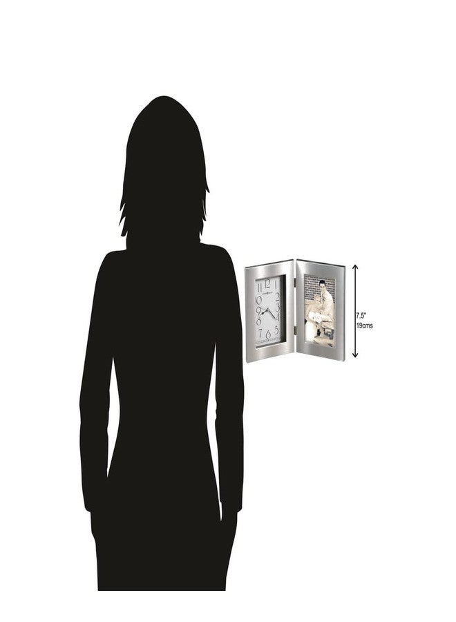 هوارد ميلر ساعة طاولة هوارد ميلر لويستون، إطار فضي وأبيض تناظري مقاس 4×6 بوصة مع زجاج كريستالي، تصميم مفصلي، تصميم عصري أنيق لديكور المنزل وغرفة المعيشة والمكتب، حركة كوارتز - Image 4