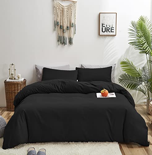 KAREVER Black Comforter Full Dark Color Bedding Men Durable Lightweight Comforter Women Soft Comforter Set 3 PCs Bedding Blanket Black Bed Set - Image 1