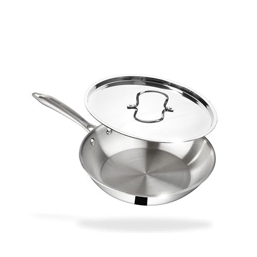Fackelmann Stainless Steel 24 cm Frying Pan,Triply|with Lid|German Quality|Energy-Efficient Fry Pan|Non-Toxic|Even Heating|Ideal for All Cooktops|Hassle-Free Maintenance|5 Year Warranty,Silver - Image 1
