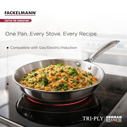 Fackelmann Stainless Steel 24 cm Frying Pan,Triply|with Lid|German Quality|Energy-Efficient Fry Pan|Non-Toxic|Even Heating|Ideal for All Cooktops|Hassle-Free Maintenance|5 Year Warranty,Silver - Image 3