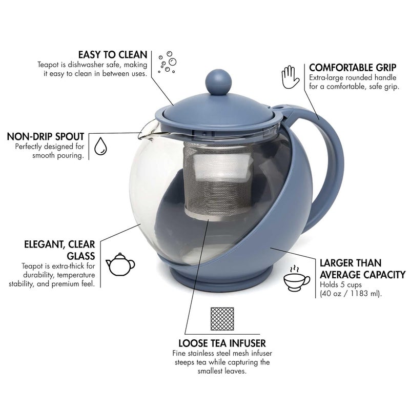 Krival Half Moon Teapot with Removable Infuser Blooming and Loose Leaf Tea Maker Set Stainless Steel Filter Borosilicate Glass Dishwasher Safe 1000 ML - Image 5