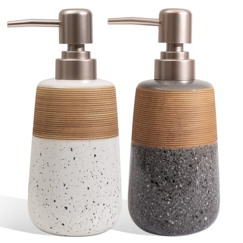 Alarrar 2 Pcs Ceramic Soap Dispenser Set 15 Oz Refillable Liquid Soap Dispensers with Embossed Texture for Bathroom Countertop and Kitchen Sink Hand Soap Dish Soap Lotion Bottles Modern Home Decor - Image 1