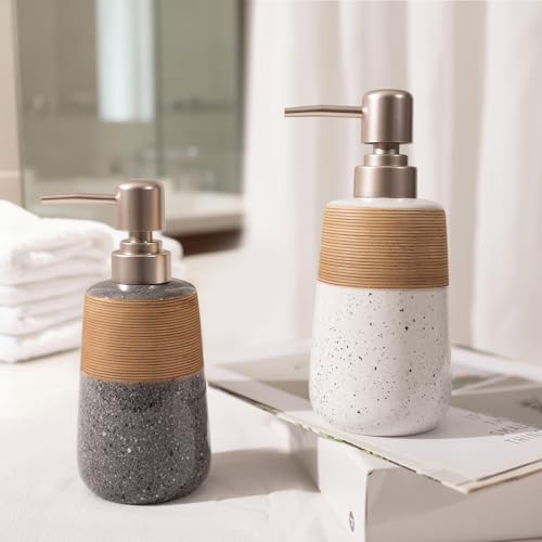 Alarrar 2 Pcs Ceramic Soap Dispenser Set 15 Oz Refillable Liquid Soap Dispensers with Embossed Texture for Bathroom Countertop and Kitchen Sink Hand Soap Dish Soap Lotion Bottles Modern Home Decor - Image 3