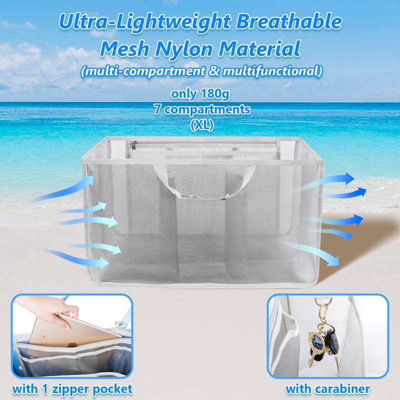 GOGENGEN Beach Bag Organizer for Bogg Bag, Tote Bag Organizer Insert, Lightweight Mesh Divider with Zipper Pocket & 7 Compartments, Accessories Insert for XL Bogg Tote - Image 3