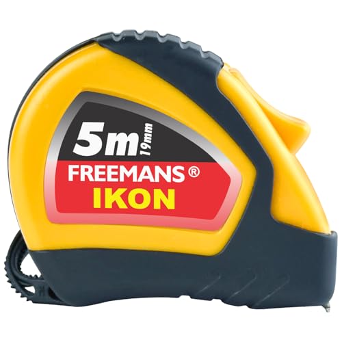FREEMANS IKON 5m:19mm Steel Inchi Measuring Tape - 5m (Yellow & Black) With Unbreakable ABS case || Soft Grip Bi-material Case || Auto-lock and Belt Clip - Image 1