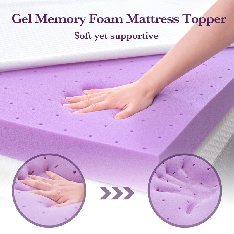 SINWEEK 2 Inch Gel Memory Foam Mattress Topper with Cooling Cover Ventilated Soft Mattress Pad, Bed Topper, CertiPUR-US Certified, Full Size - Image 2