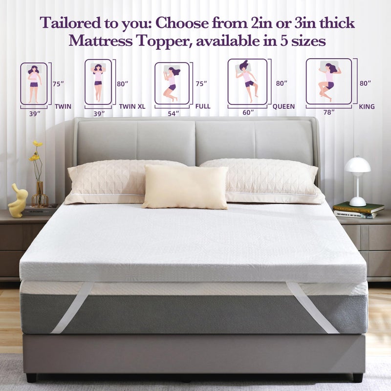 SINWEEK 2 Inch Gel Memory Foam Mattress Topper with Cooling Cover Ventilated Soft Mattress Pad, Bed Topper, CertiPUR-US Certified, Full Size - Image 3