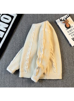 Generic Trendy Knitted Jumper Sweater For Men And Women Autumn/Winter Cable Knit Round Neck Base Layer Casual Style Idle Brand 5008 [apricot]  - Image 1