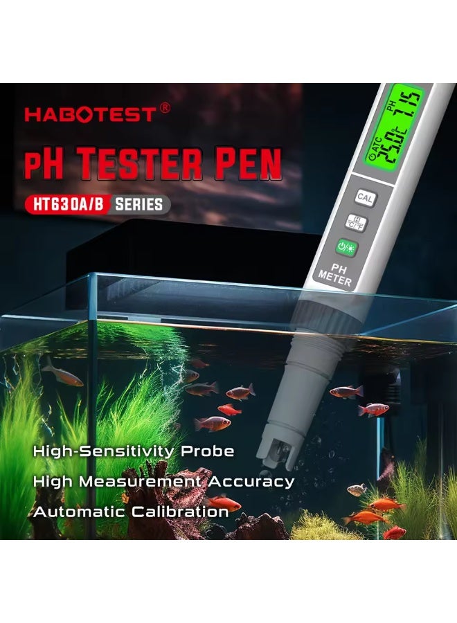 هابوتيست قلم قياس رقمي HABOTEST HT630B لقياس درجة الحموضة والملوحة ودرجة الحرارة والتوصيلية ونقاء الماء، مزود بإضاءة خلفية، مناسب لأحواض السمك. - Image 1
