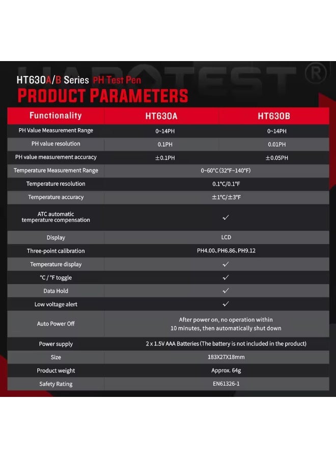 هابوتيست قلم قياس رقمي HABOTEST HT630B لقياس درجة الحموضة والملوحة ودرجة الحرارة والتوصيلية ونقاء الماء، مزود بإضاءة خلفية، مناسب لأحواض السمك. - Image 3
