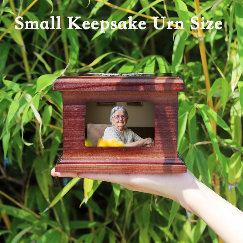 JOYSPARKING 5.5 Inch Small Wooden Memorial Urn with Photo Frame, Keepsake Urn Box for Human/Pet Ashes - Wing - Image 3