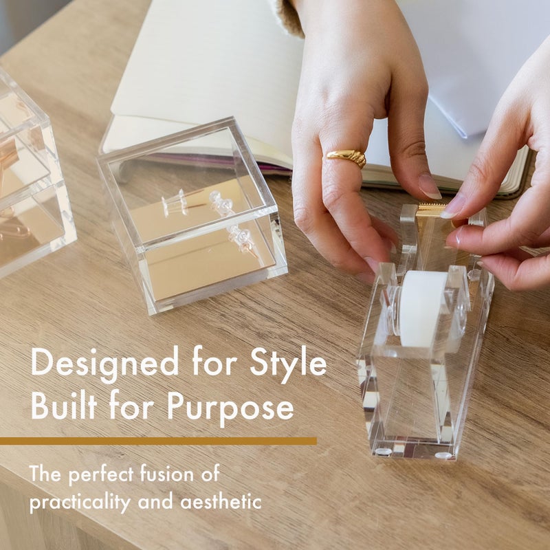 OfficeGoods حامل شريط أكريليك من OfficeGoods - منظم مكتب حديث لوازم المكتب - حامل شريط قابل لإعادة التعبئة للاستخدام الثقيل للحرف اليدوية في المنزل والمدرسة - ملحق أنيق لسطح المكتب لتغليف الهدايا، ذهبي - Image 5