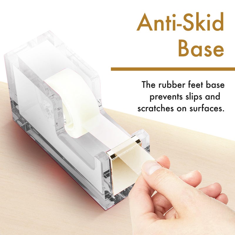 OfficeGoods حامل شريط أكريليك من OfficeGoods - منظم مكتب حديث لوازم المكتب - حامل شريط قابل لإعادة التعبئة للاستخدام الثقيل للحرف اليدوية في المنزل والمدرسة - ملحق أنيق لسطح المكتب لتغليف الهدايا، ذهبي - Image 3