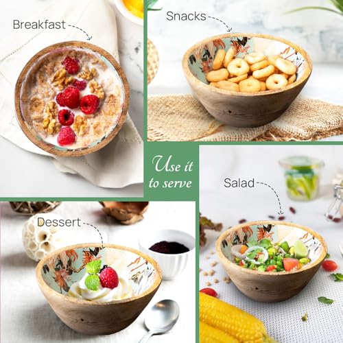nestroots Elysian Flamingo Wooden Bowls Set of 2 | 6 Inch Snack Serving Bowls for Dry Fruits & Treats | Decorative Kitchen & Dining Bowl Set - Image 3