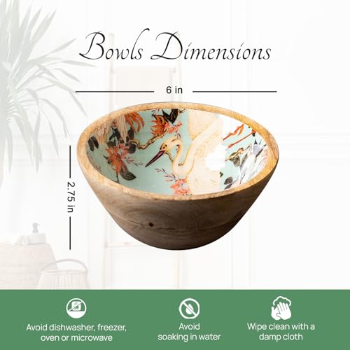 nestroots Elysian Flamingo Wooden Bowls Set of 2 | 6 Inch Snack Serving Bowls for Dry Fruits & Treats | Decorative Kitchen & Dining Bowl Set - Image 2