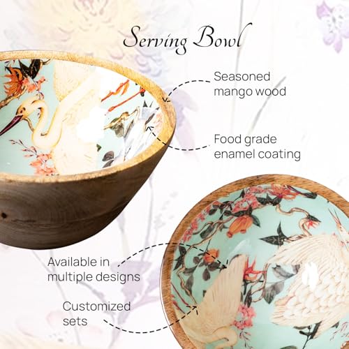 nestroots Elysian Flamingo Wooden Bowls Set of 2 | 6 Inch Snack Serving Bowls for Dry Fruits & Treats | Decorative Kitchen & Dining Bowl Set - Image 4