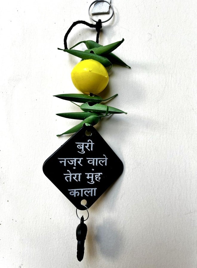 Ishwaraa Buri Nazar Wale Tera MUH Kala Decor for Protection | Nimbu Mirchi Nazar Suraksha Mask for Shop, Car/Wall, Auto-Rikshaw Hanging Plastic Yantra (Pack of 1) - Image 2