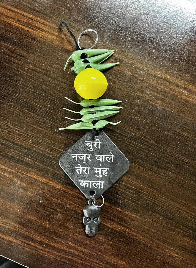 Ishwaraa Buri Nazar Wale Tera MUH Kala Decor for Protection | Nimbu Mirchi Nazar Suraksha Mask for Shop, Car/Wall, Auto-Rikshaw Hanging Plastic Yantra (Pack of 1) - Image 1