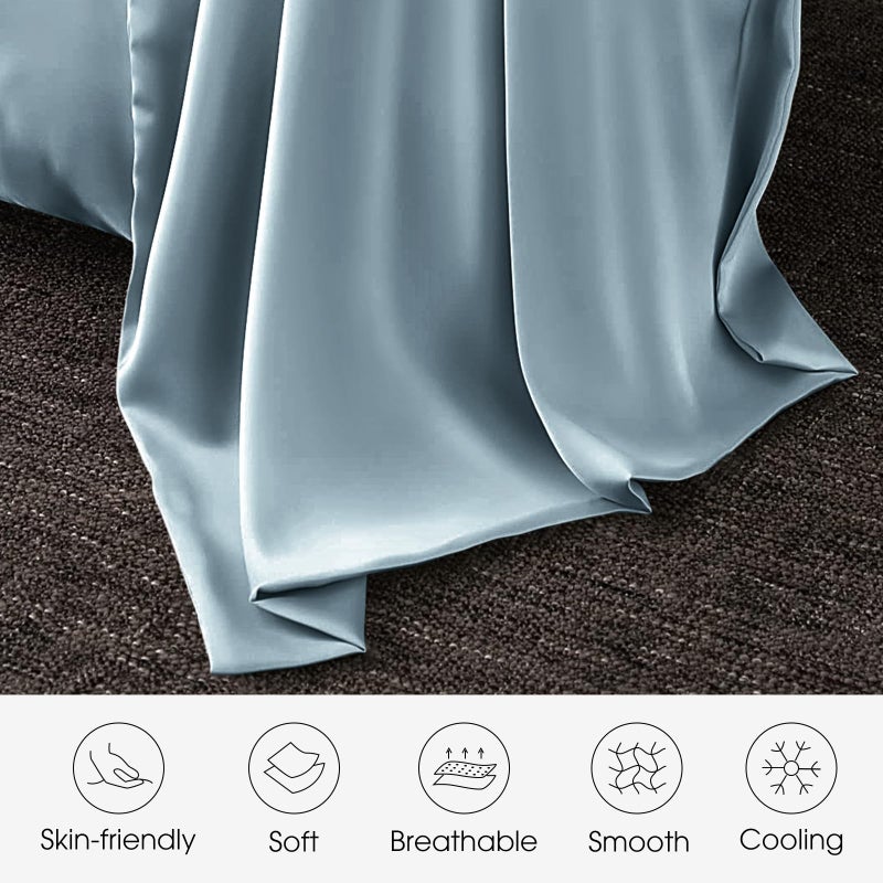 WLOSJ 100% Silk Pillowcase for Hair and Skin Toddler Size 2 Pack Mulberry Silk Pillow Case 14 x 19 Inches Highest 6A Silk Kids/Travel Pillow Cover Soft Breathable Cooling with Hidden Zipper  Grey Blue - Image 3