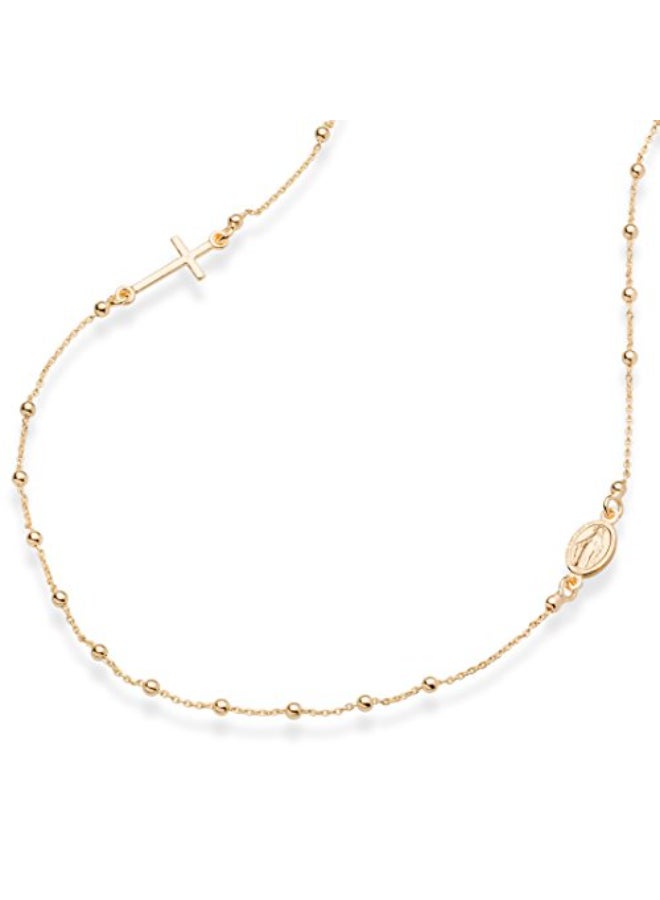 Miabella 18K Gold Plated 925 Sterling Silver Italian Rosary Beaded Sideways Dainy Cross Necklace Chain for Women, Made in Italy (18 Inches) - Image 2
