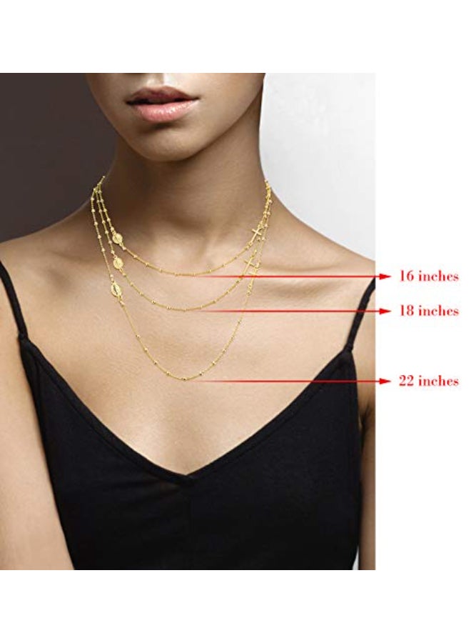 Miabella 18K Gold Plated 925 Sterling Silver Italian Rosary Beaded Sideways Dainy Cross Necklace Chain for Women, Made in Italy (18 Inches) - Image 5