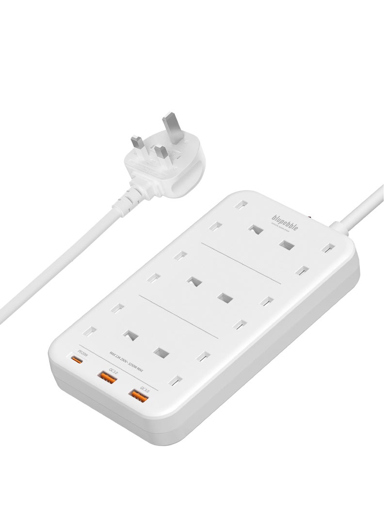 blupebble 6-Plug Surge Protector Power Strip with 6 Type-G Outlets, 20W USB-C PD, 2 USB-A Ports & 1.5M Cable – Heavy-Duty Extension Socket for Home & Office Use  - Image 2