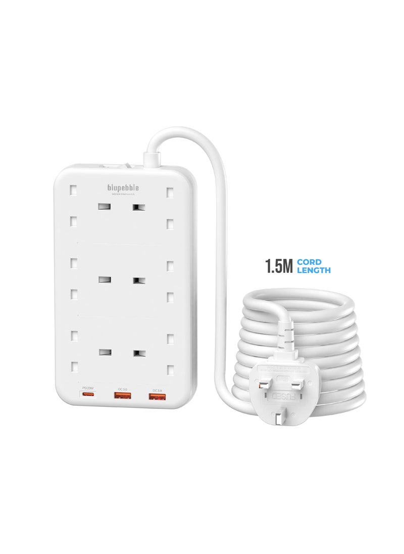blupebble 6 Plug Surge Protection Power Strip 6 Type-G Outlets, PD20W USB-C Port, 2 USB-A Ports, 1.5 Meters Cord Length  - Image 5