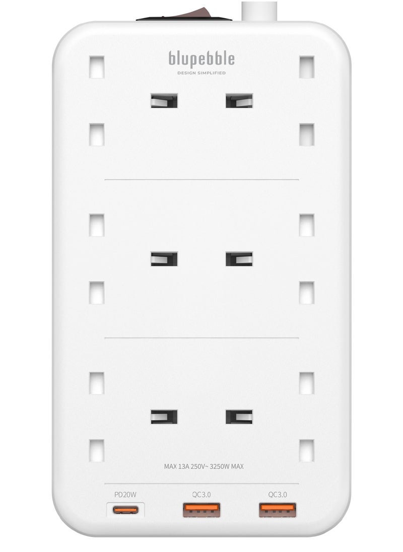 blupebble 6 Plug Surge Protection Power Strip 6 Type-G Outlets, PD20W USB-C Port, 2 USB-A Ports, 1.5 Meters Cord Length  - Image 2