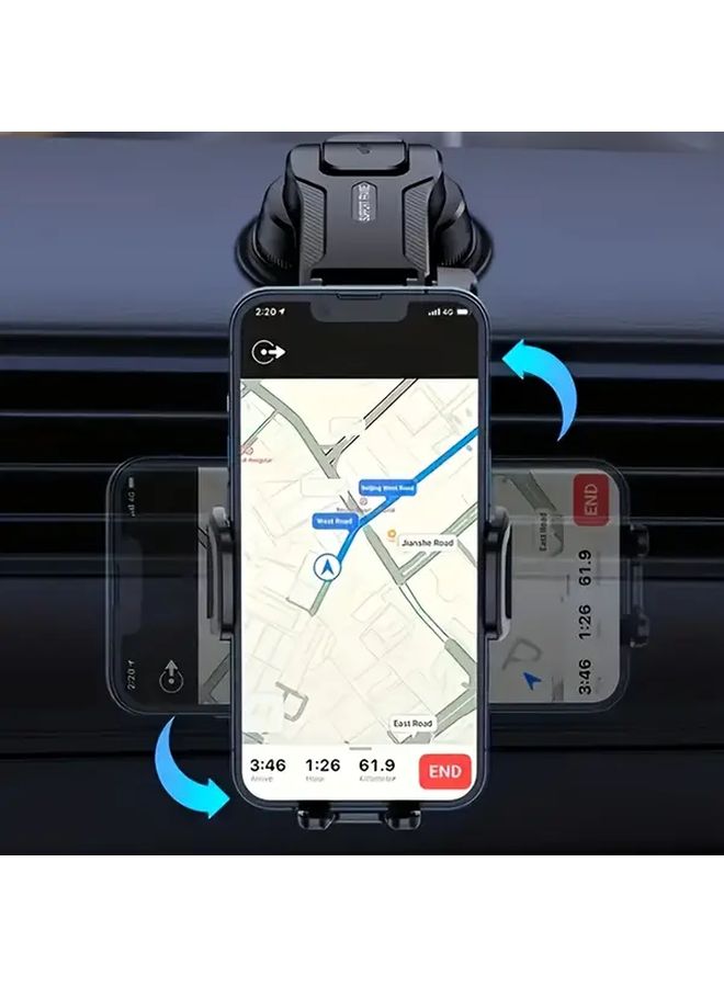 حامل الهاتف السيارة الأسود ABS شلال المرآة قابل للدوران 360 درجة قابل للتعديل العالمي مع كوب شفط لوحة القيادة - Image 4