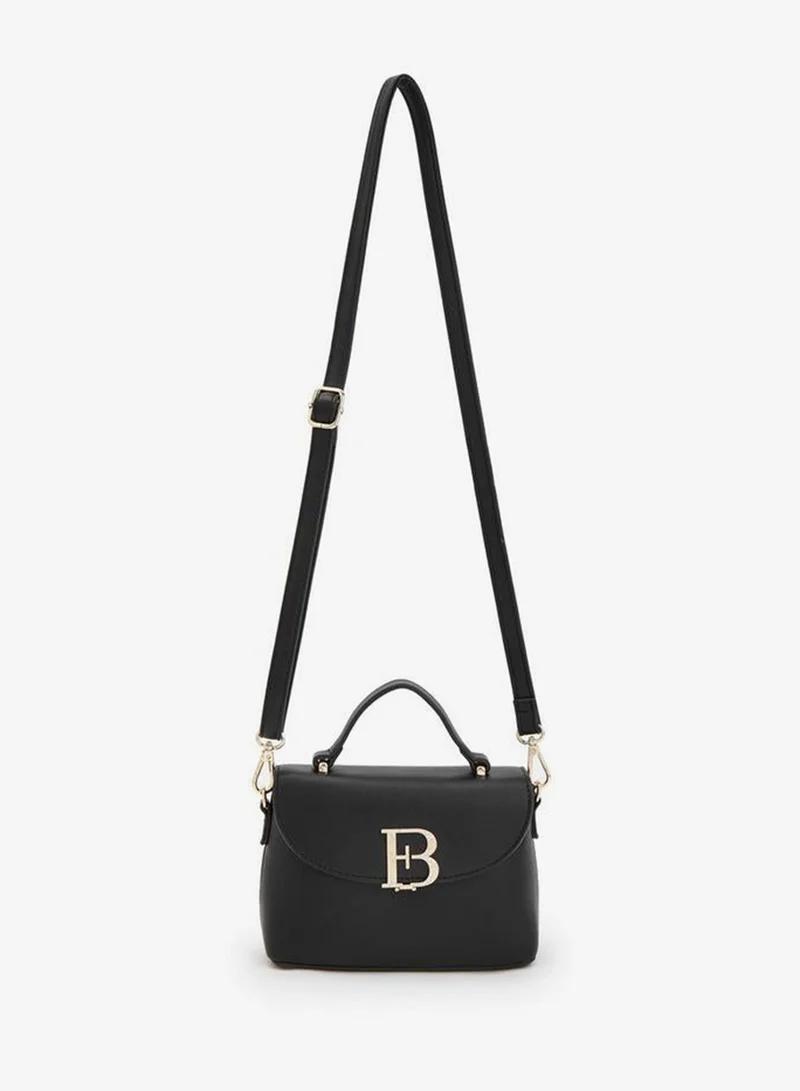 Flora Bella By Shoexpress BLACK Solid Satchel Bag With Detachable Strap And Flap Closure for Women | Best Price UAE