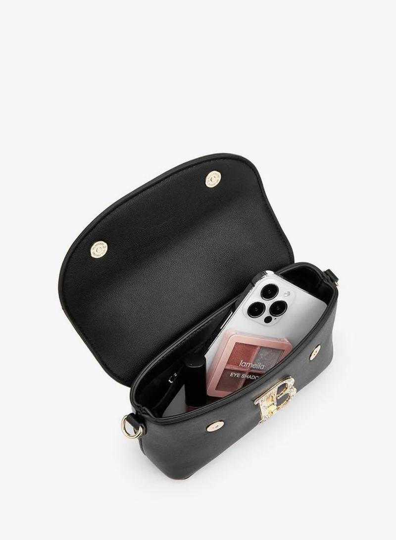Flora Bella By Shoexpress BLACK Solid Satchel Bag With Detachable Strap And Flap Closure for Women | Best Price UAE