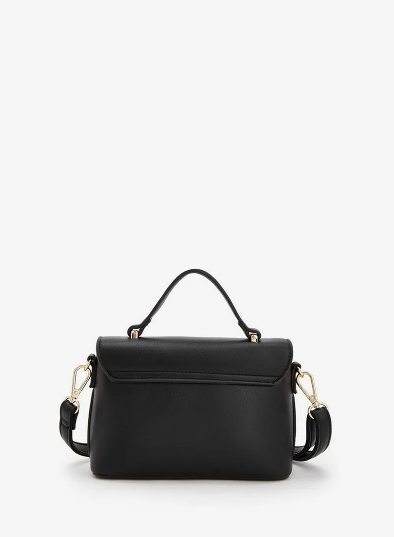 Flora Bella By Shoexpress BLACK Solid Satchel Bag With Detachable Strap And Flap Closure for Women | Best Price UAE