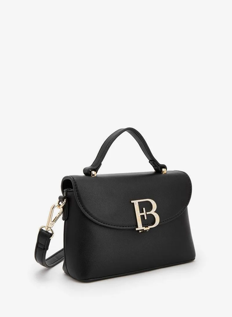 Flora Bella By Shoexpress BLACK Solid Satchel Bag With Detachable Strap And Flap Closure for Women | Best Price UAE